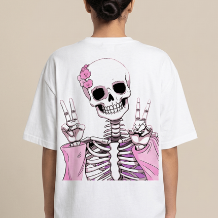 Victory Ghost : Graphic Oversized T-Shirt – White | 100% Cotton | Relaxed Fit Unisex Tee - Peepri