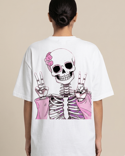 Victory Ghost : Graphic Oversized T-Shirt – White | 100% Cotton | Relaxed Fit Unisex Tee - Peepri