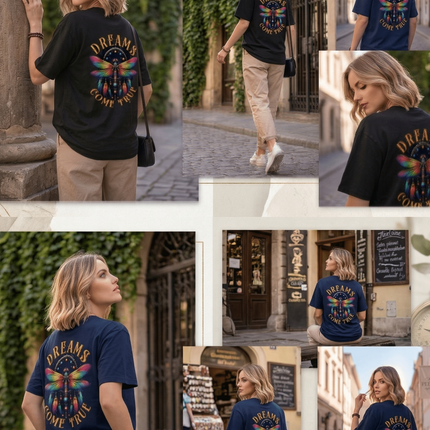 Dream Dragonfly : Graphic Oversized T-Shirt – White | 100% Cotton | Relaxed Fit Unisex Tee - Peepri