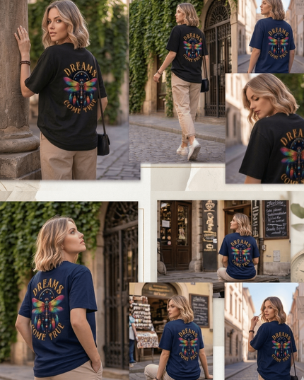 Dream Dragonfly : Graphic Oversized T-Shirt – White | 100% Cotton | Relaxed Fit Unisex Tee - Peepri