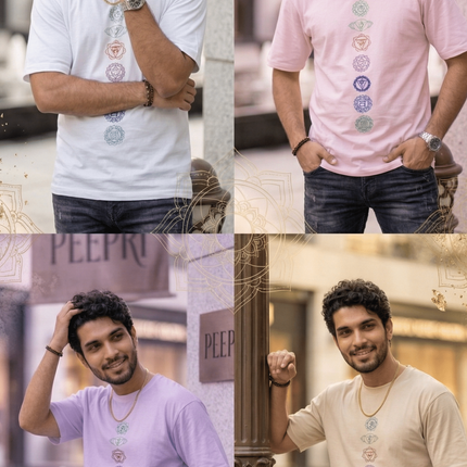 Seven Chakra : Graphic Oversized T-Shirt – White | 100% Cotton | Relaxed Fit Unisex Tee - Peepri