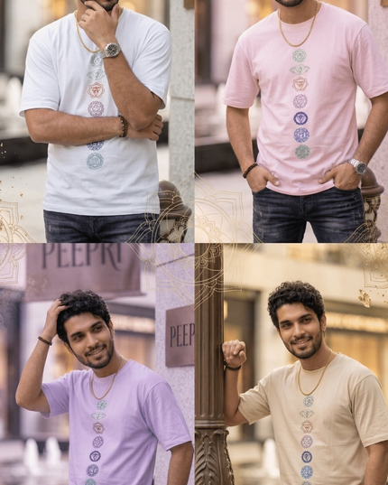 Seven Chakra : Graphic Oversized T-Shirt – White | 100% Cotton | Relaxed Fit Unisex Tee - Peepri