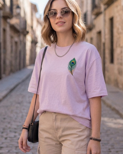 Peacock Plume Printed Oversized T-Shirt