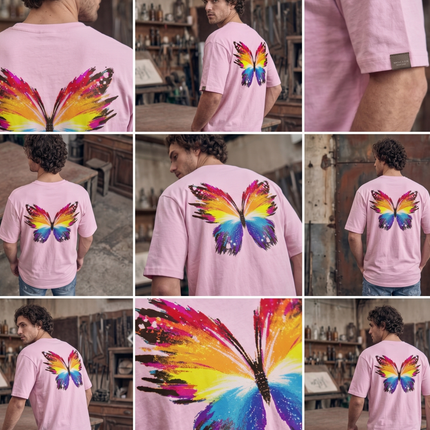 Colourful Butterfly : Printed Oversized T-Shirt - Peepri