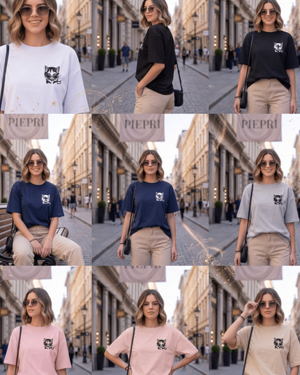 Cool Cat : Graphic Oversized T-Shirt – White | 100% Cotton | Relaxed Fit Unisex Tee - Peepri