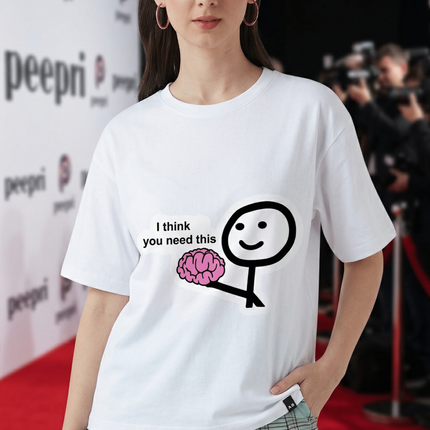 My Brain Graphic Oversized T-Shirt – White | 100% Cotton | Relaxed Fit Unisex Tee - Peepri