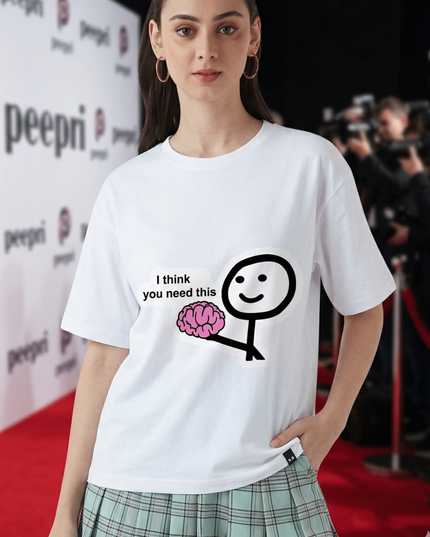 My Brain Graphic Oversized T-Shirt – White | 100% Cotton | Relaxed Fit Unisex Tee - Peepri
