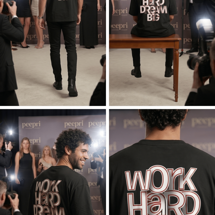 Work Hard Dream Big : Graphic Oversized T-Shirt – White | 100% Cotton | Relaxed Fit Unisex Tee - Peepri
