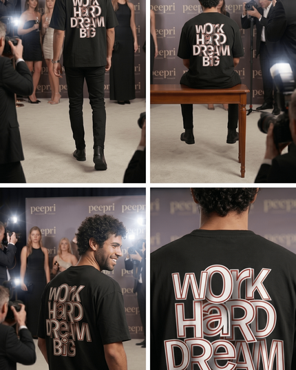 Work Hard Dream Big : Graphic Oversized T-Shirt – White | 100% Cotton | Relaxed Fit Unisex Tee - Peepri