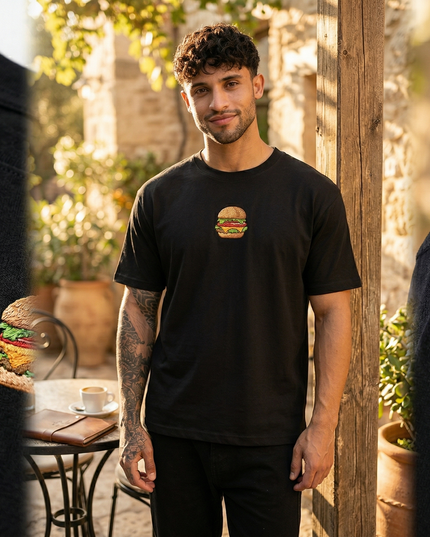 Burger Logo : Thread Embroidery Oversized T-Shirt
