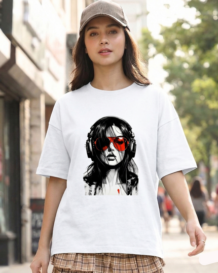 Long Hair Girl : Printed Oversized T-Shirt