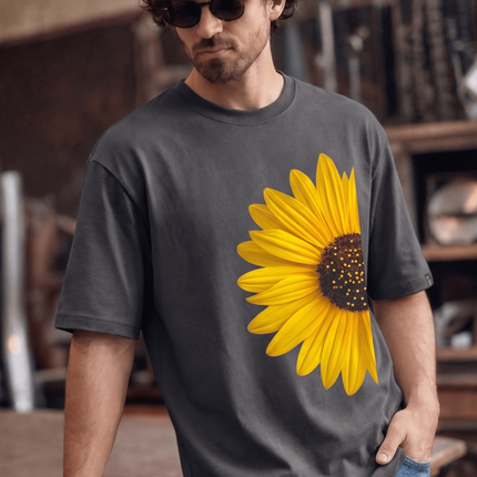 Sun Flower : Graphic Oversized T-Shirt – White | 100% Cotton | Relaxed Fit Unisex Tee - Peepri