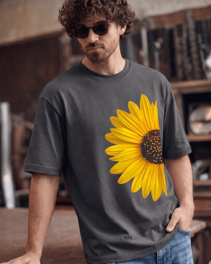 Sun Flower : Graphic Oversized T-Shirt – White | 100% Cotton | Relaxed Fit Unisex Tee - Peepri