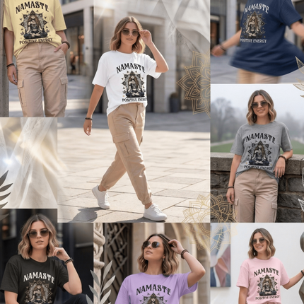 Namaste : Graphic Oversized T-Shirt – White | 100% Cotton | Relaxed Fit Unisex Tee - Peepri