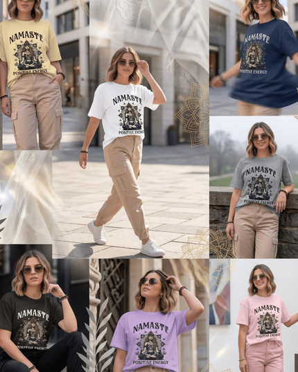 Namaste : Graphic Oversized T-Shirt – White | 100% Cotton | Relaxed Fit Unisex Tee - Peepri