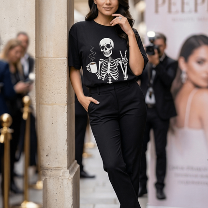 Ghost and Coffee : Graphic Oversized T-Shirt – White | 100% Cotton | Relaxed Fit Unisex Tee - Peepri