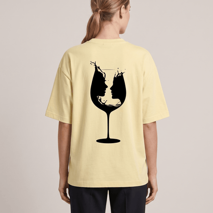Wine Glass : Graphic Oversized T-Shirt – White | 100% Cotton | Relaxed Fit Unisex Tee - Peepri
