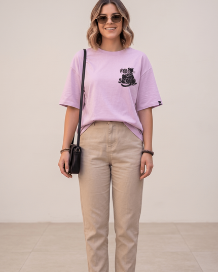 Cat Love : Graphic Oversized T-Shirt – White | 100% Cotton | Relaxed Fit Unisex Tee - Peepri