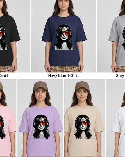 Long Hair Girl : Printed Oversized T-Shirt