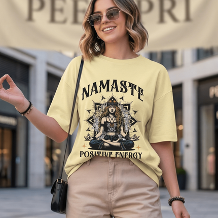 Namaste : Graphic Oversized T-Shirt – White | 100% Cotton | Relaxed Fit Unisex Tee - Peepri
