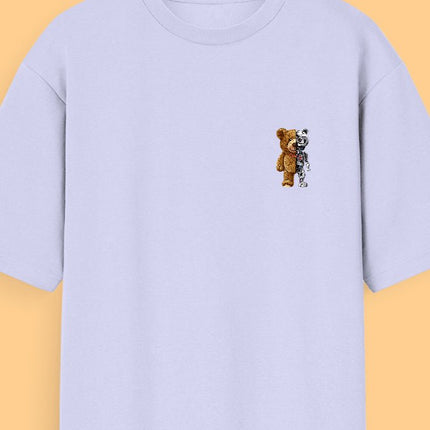 Teddy cum Robot : Graphic Oversized T-Shirt – White | 100% Cotton | Relaxed Fit Unisex Tee - Peepri