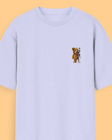 Teddy cum Robot : Graphic Oversized T-Shirt – White | 100% Cotton | Relaxed Fit Unisex Tee - Peepri