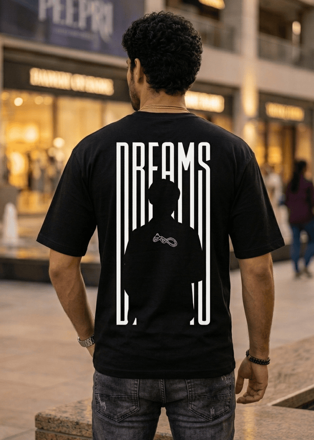 Man With Dreams : Graphic Oversized T-Shirt – White | 100% Cotton | Relaxed Fit Unisex Tee
