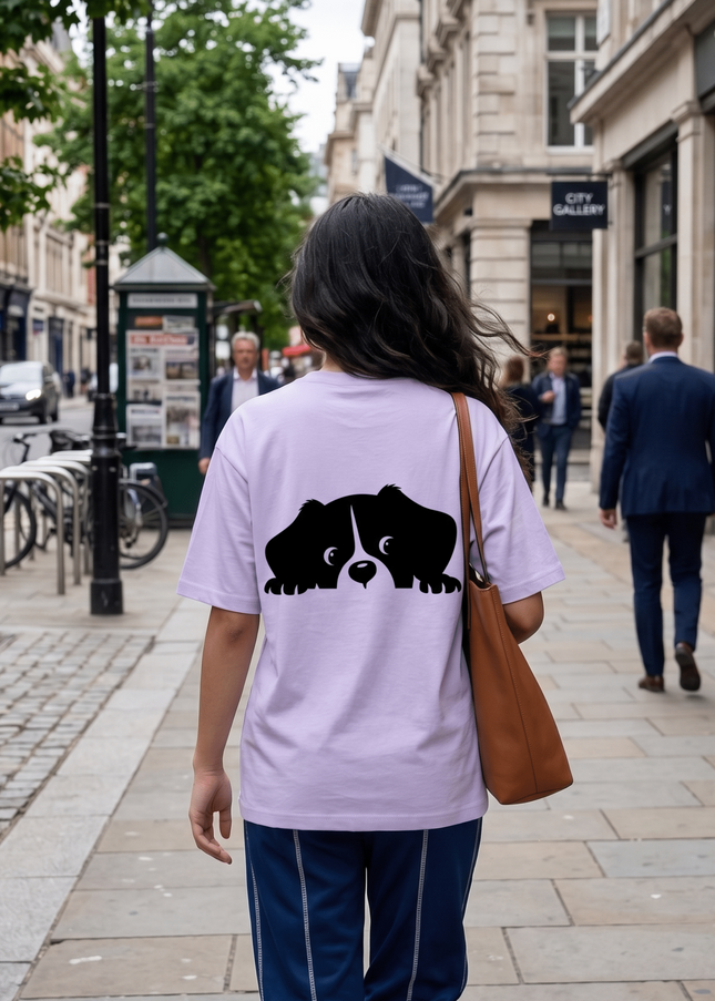 Hiding Dog : Graphic Oversized T-Shirt – White | 100% Cotton | Relaxed Fit Unisex Tee
