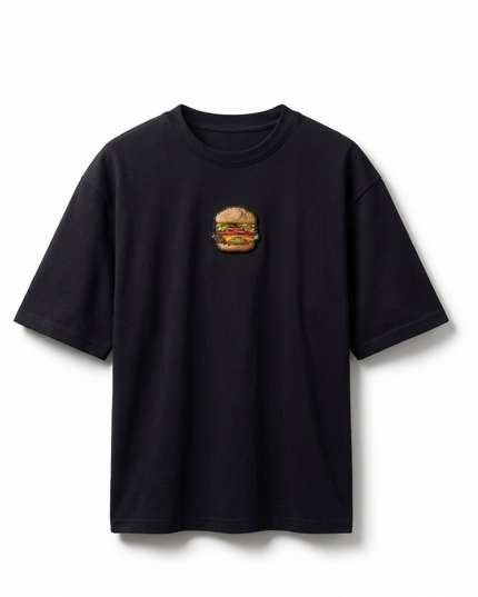 Burger Logo : Thread Embroidery Oversized T-Shirt