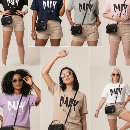 Dark Cat : Graphic Oversized T-Shirt – White | 100% Cotton | Relaxed Fit Unisex Tee - Peepri