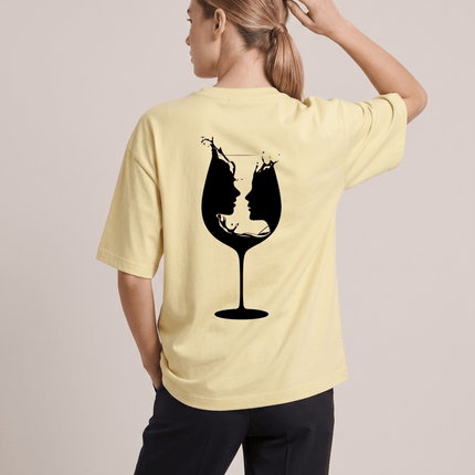 Wine Glass : Graphic Oversized T-Shirt – White | 100% Cotton | Relaxed Fit Unisex Tee - Peepri