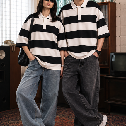 Noir Lines : Classic Never Fades. | Black & White Striped Polo