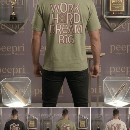 Work Hard Dream Big : Graphic Oversized T-Shirt – White | 100% Cotton | Relaxed Fit Unisex Tee - Peepri