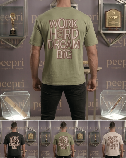 Work Hard Dream Big : Graphic Oversized T-Shirt – White | 100% Cotton | Relaxed Fit Unisex Tee - Peepri