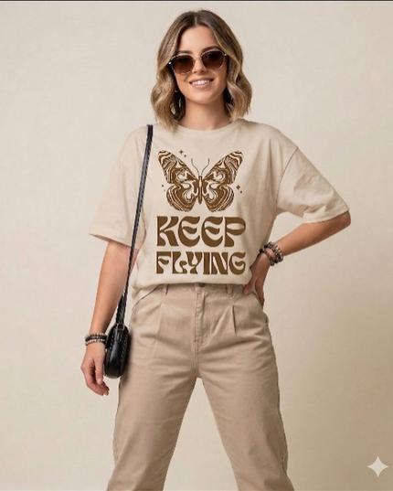 Keep Flying : Graphic Oversized T-Shirt – White | 100% Cotton | Relaxed Fit Unisex Tee