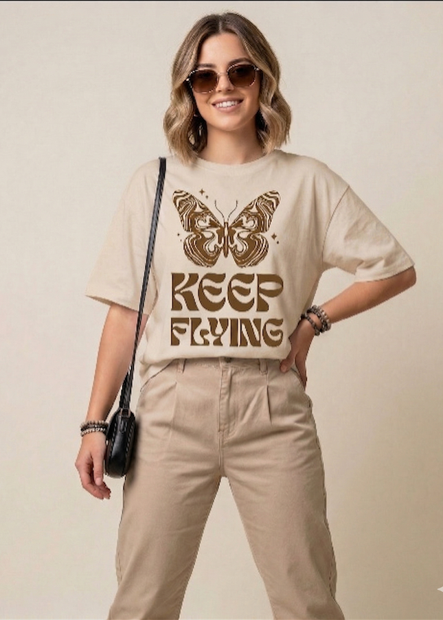 Keep Flying : Graphic Oversized T-Shirt – White | 100% Cotton | Relaxed Fit Unisex Tee