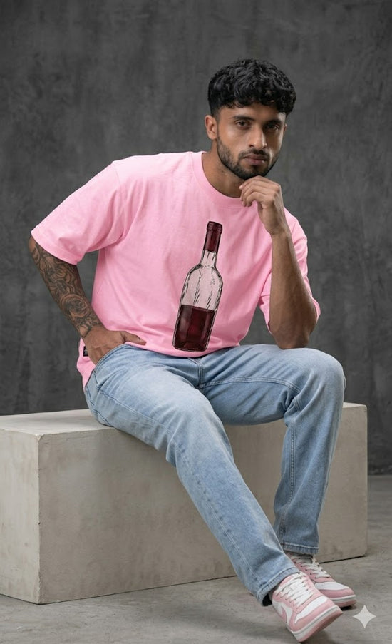 Red Wine : Graphic Printed Oversized T-Shirt – White | 100% Cotton | Relaxed Fit Unisex Tee