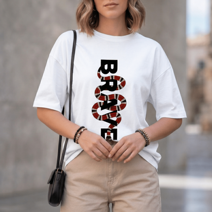 Brave Graphic Oversized T-Shirt – White | 100% Cotton | Relaxed Fit Unisex Tee - Peepri