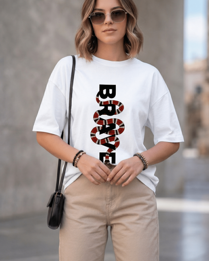 Brave Graphic Oversized T-Shirt – White | 100% Cotton | Relaxed Fit Unisex Tee - Peepri