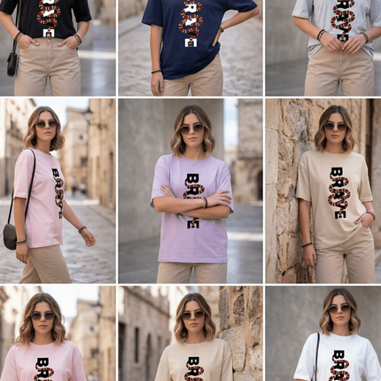 Brave Graphic Oversized T-Shirt – White | 100% Cotton | Relaxed Fit Unisex Tee - Peepri