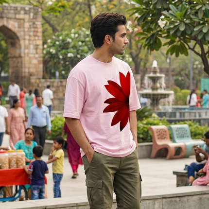 Red Flower : Graphic Oversized T-Shirt – White | 100% Cotton | Relaxed Fit Unisex Tee - Peepri