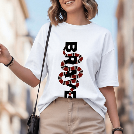 Brave Graphic Oversized T-Shirt – White | 100% Cotton | Relaxed Fit Unisex Tee - Peepri