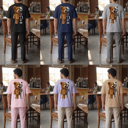 Teddy cum Robot : Graphic Oversized T-Shirt – White | 100% Cotton | Relaxed Fit Unisex Tee - Peepri