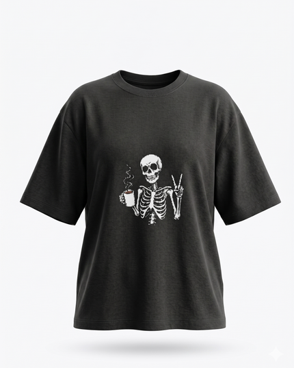 Ghost and Coffee : Printed Oversized T-Shirt