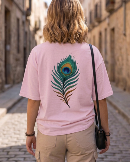 Peacock Plume Printed Oversized T-Shirt