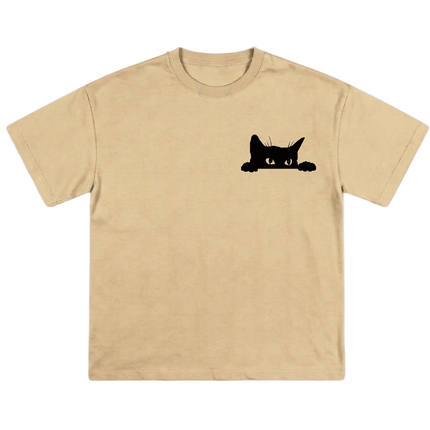 Hiding Cat : Printed Oversized T-Shirt - Peepri