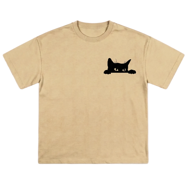 Hiding Cat : Printed Oversized T-Shirt