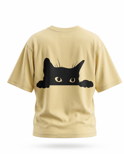 Hiding Cat : Printed Oversized T-Shirt