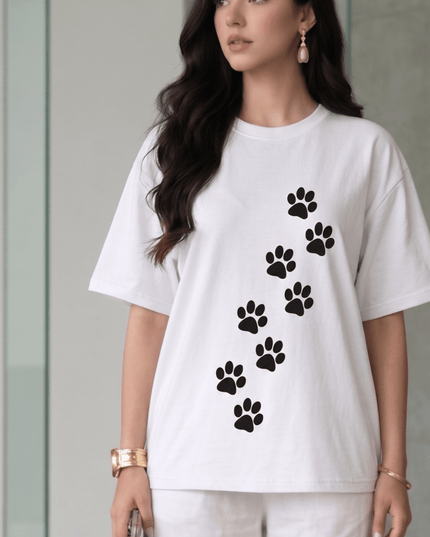 Cat Paw : Printed Oversized T-Shirt - Peepri