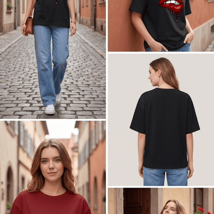 Glossy Lips : Printed Oversized T-Shirt - Peepri